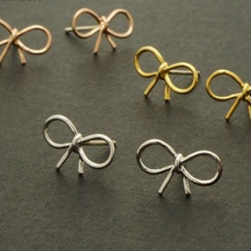 Gold/Silver/Rose Gold Cute Bow C harm Stud Earrings