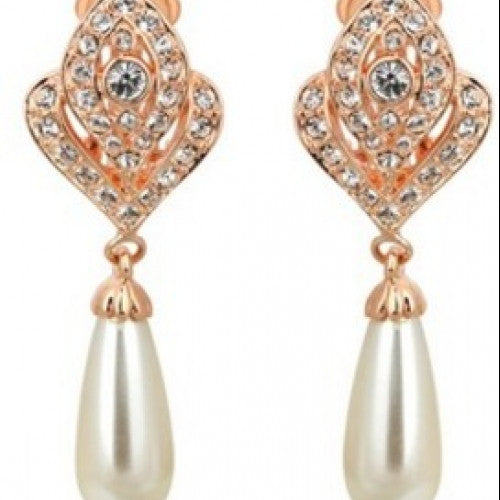 18 K Pink Gold Plated Clip Earrings Women Fashion Jewelry Pearl Diamond