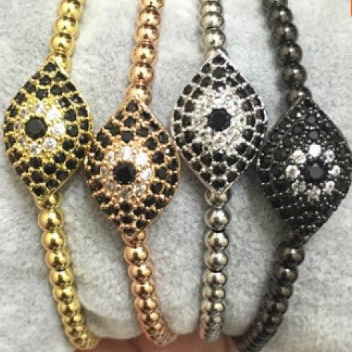 Micro Pave White & Black CZ Evil Eye Beads Braiding Pumped Eye Bracelets