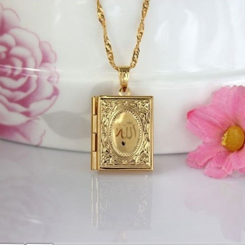 Necklace Religious Muslim 24k Gold Plated Allah Photo Locket Pendants Floating Charms