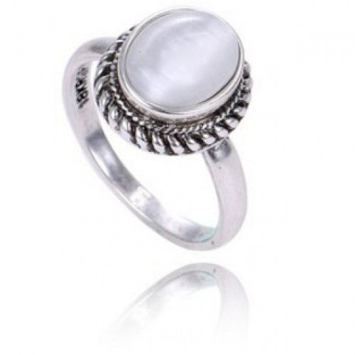 Natural Stone Opal Rings Antique Silver Plated